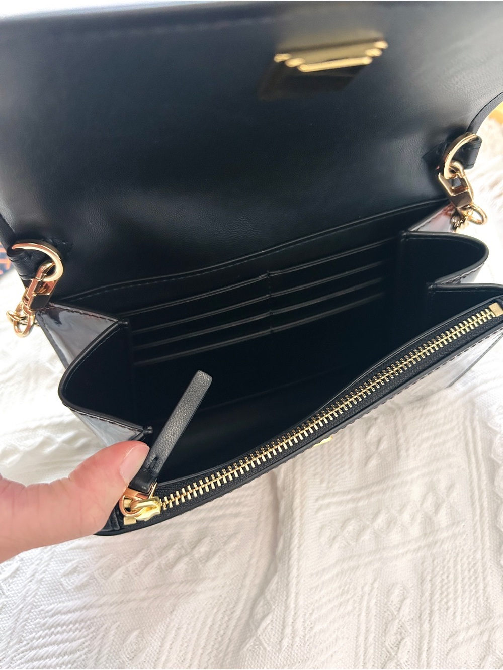 NWT🌞Tory Burch Emerson Tortoise Patent Wallet on Chain 165943 Crossbody Bag Gift - Picture 4 of 6